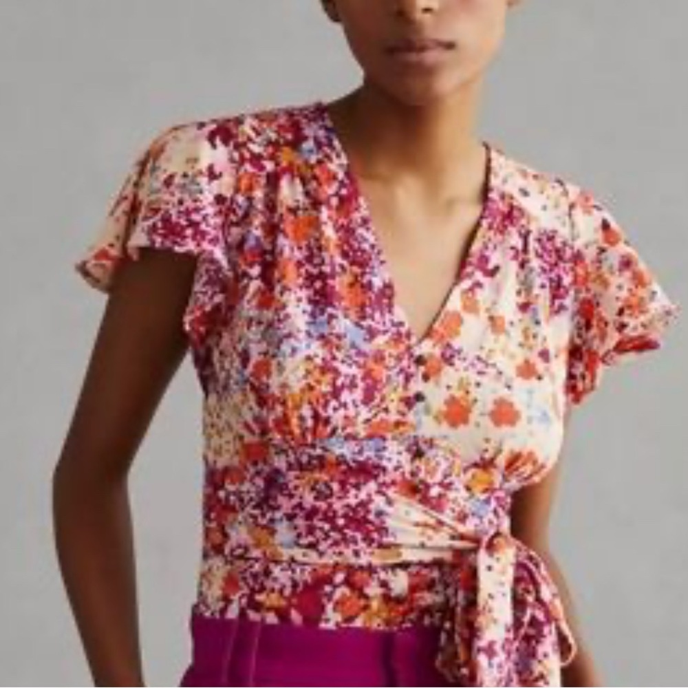 Anthropologie Floral Tie Top
